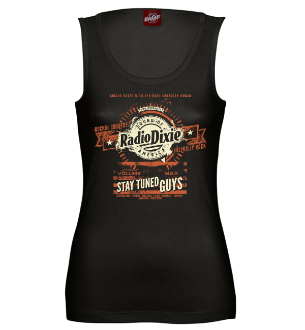 Radio Dixie text black ladies tank top