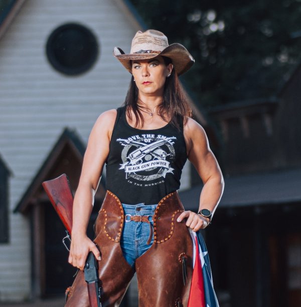 Smell Of Black Gun Powder black ladies tank top - Image 4